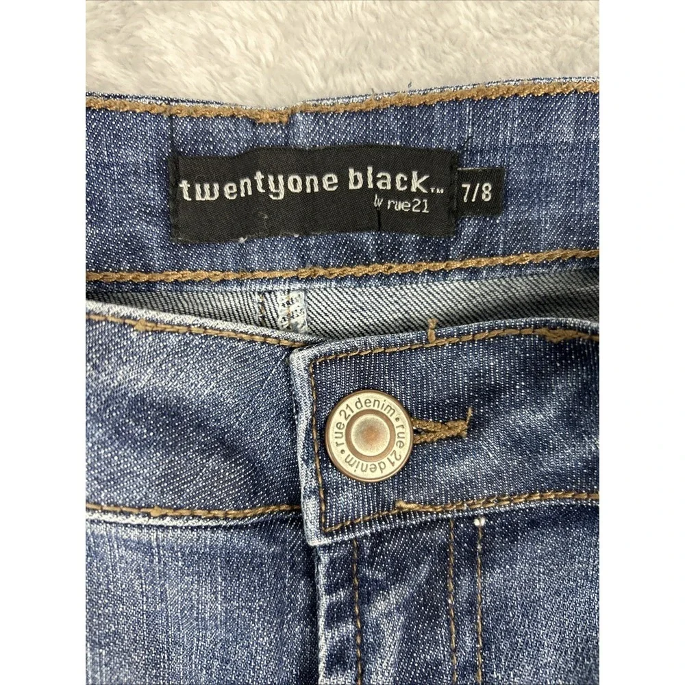Twentyone Black Rue 21 Jeans Curvy Skinny 7/8‎ Blue Distressed Grunge Street